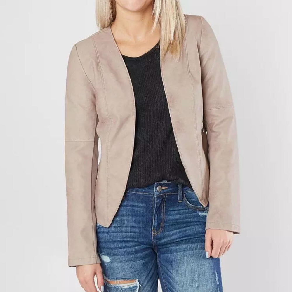 Daytrip Flyaway Faux Leather Open Front Jacket Women’s Size S Minimalist